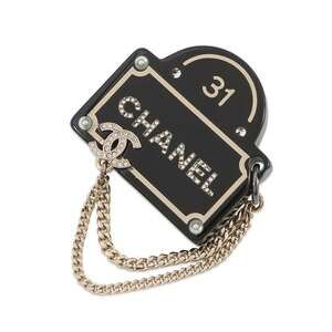 CHANEL Black Pearl Logo Brooch